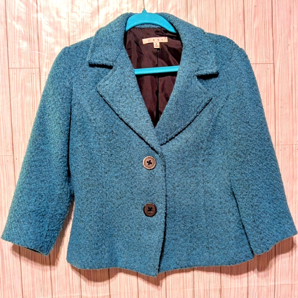 Cabi Wool Blend Blazer Jacket Womens Size 6 Turquoise Blue